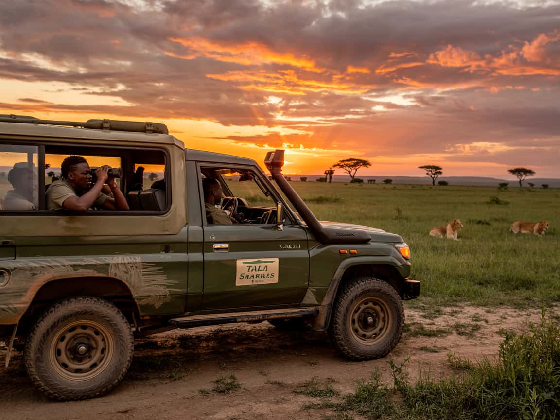First-Time Safari Guide showing excited travelers on a safari vehicle