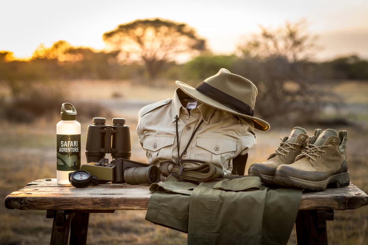 Safari packing list and gear laid out before departure