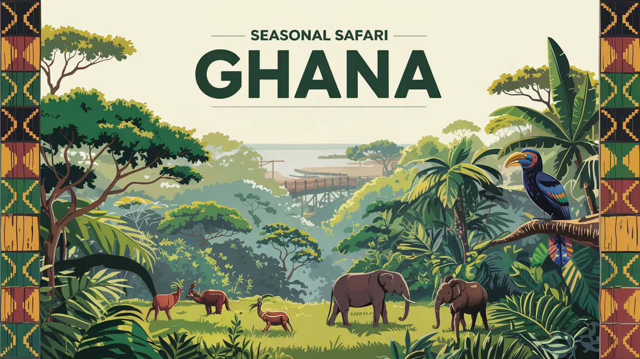Scenic landscape in Ghana with elephants and savanna